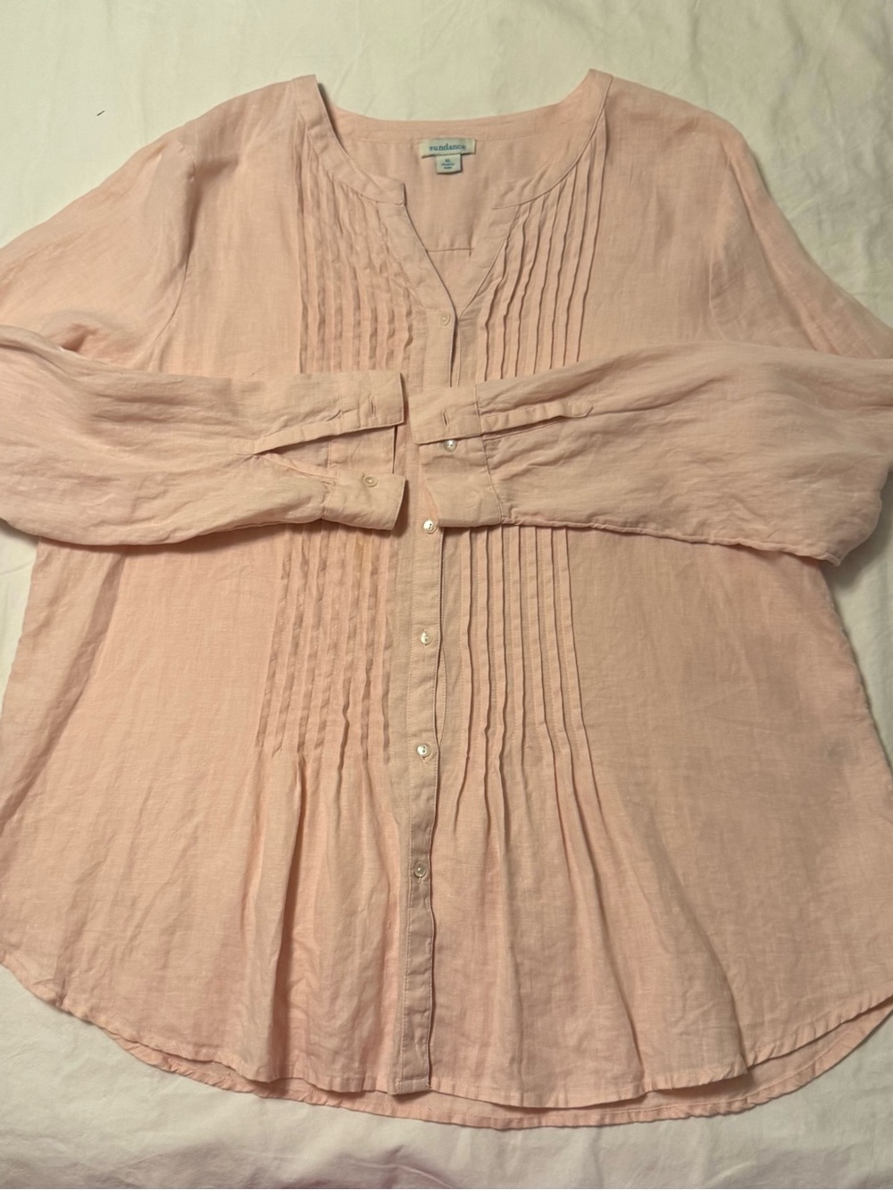 Sundance Pale Pink Linen Pintuck Button-Down Shirt